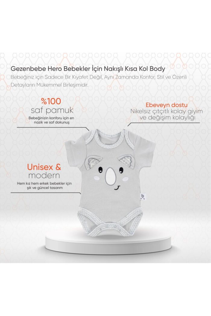 gezenbebe hero bebekler icin nakisli kisa kol body yenidogan koala 8683735963332 GZNBEBE.4472 2