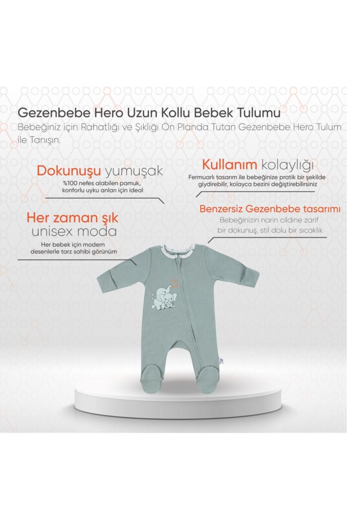 gezenbebe hero uzun kollu bebek tulumu 0 3 ay elephant 8683735963189 GZNBEBE.4457 2