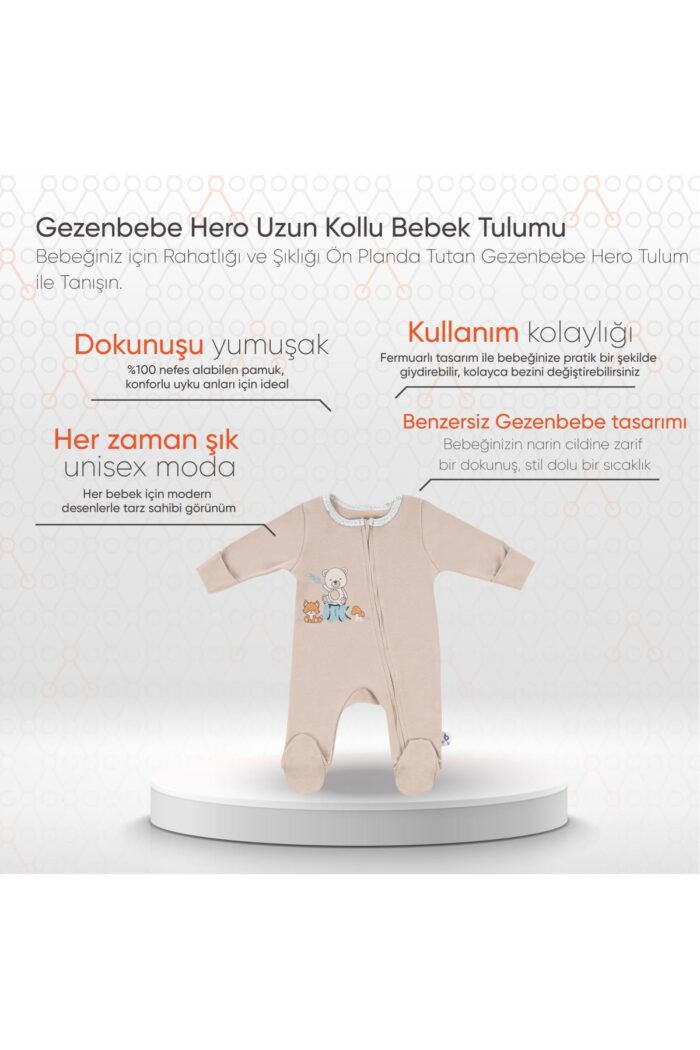 gezenbebe hero uzun kollu bebek tulumu 0 3 ay teddy organik 8683735963868 GZNBEBE.4525 2