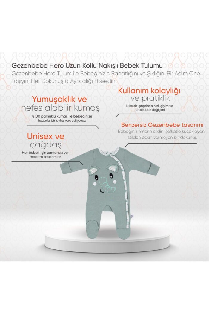 gezenbebe hero uzun kollu nakisli bebek tulumu 0 3 ay elephant 8683735963141 GZNBEBE.4453 2